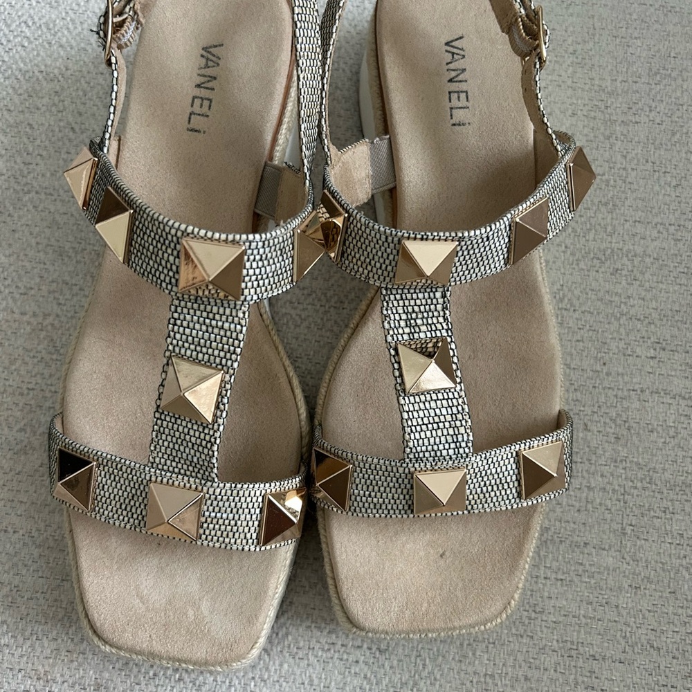 Vaneli Gold Sandals with Studded Glamour